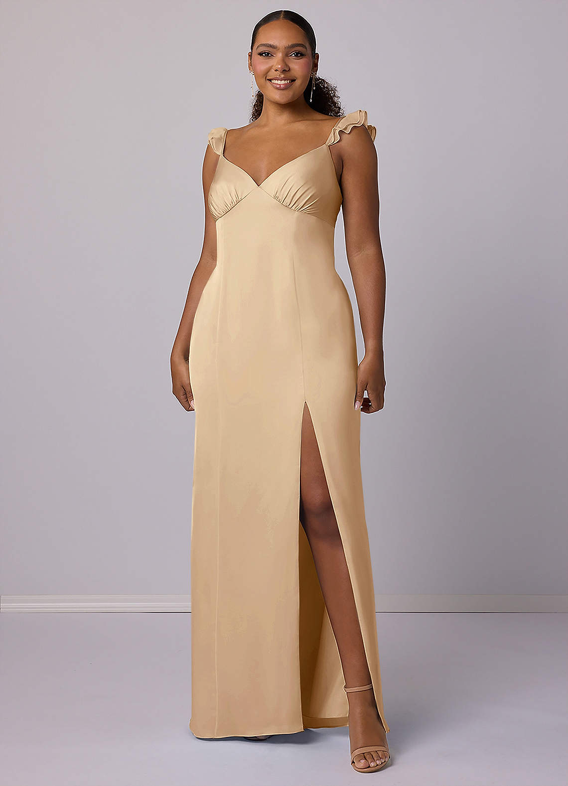 Barbie ♥ Azazie Bridesmaid Dresses Sheath Stretch Satin Floor-Length Dress image8