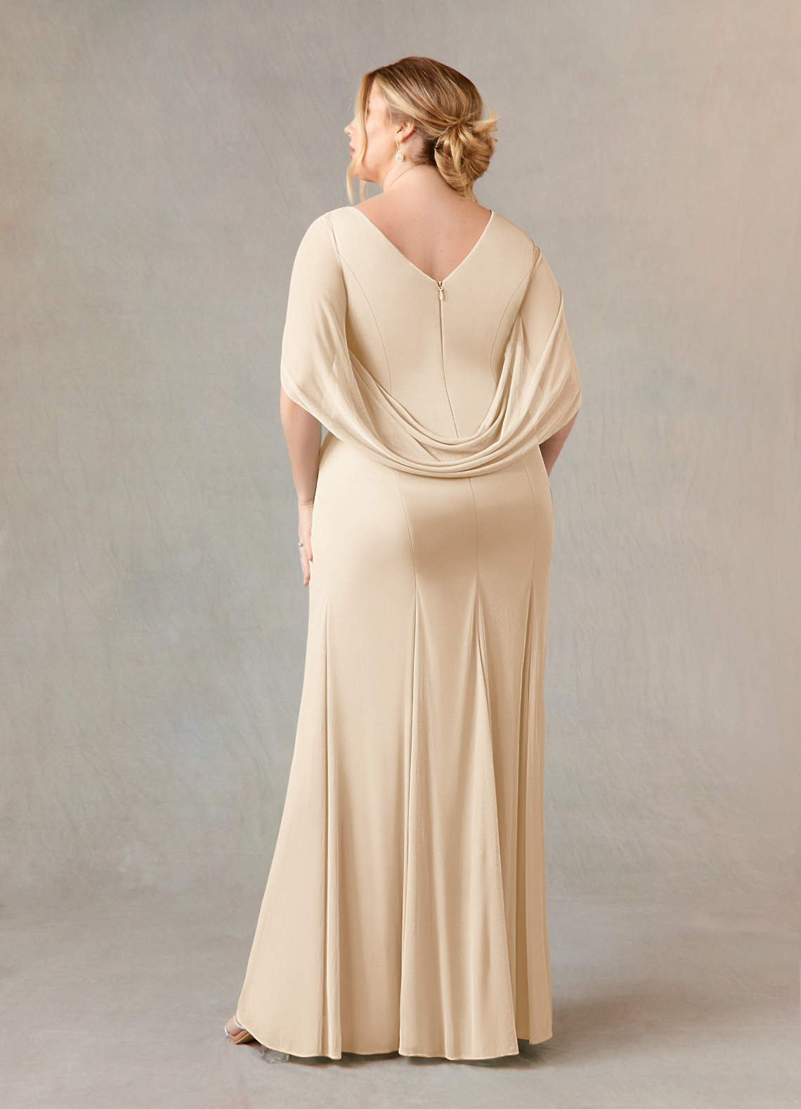 Azazie Belladonna Mother of the Bride Dresses Champagne Mermaid Scoop Pleated Mesh Dress image8