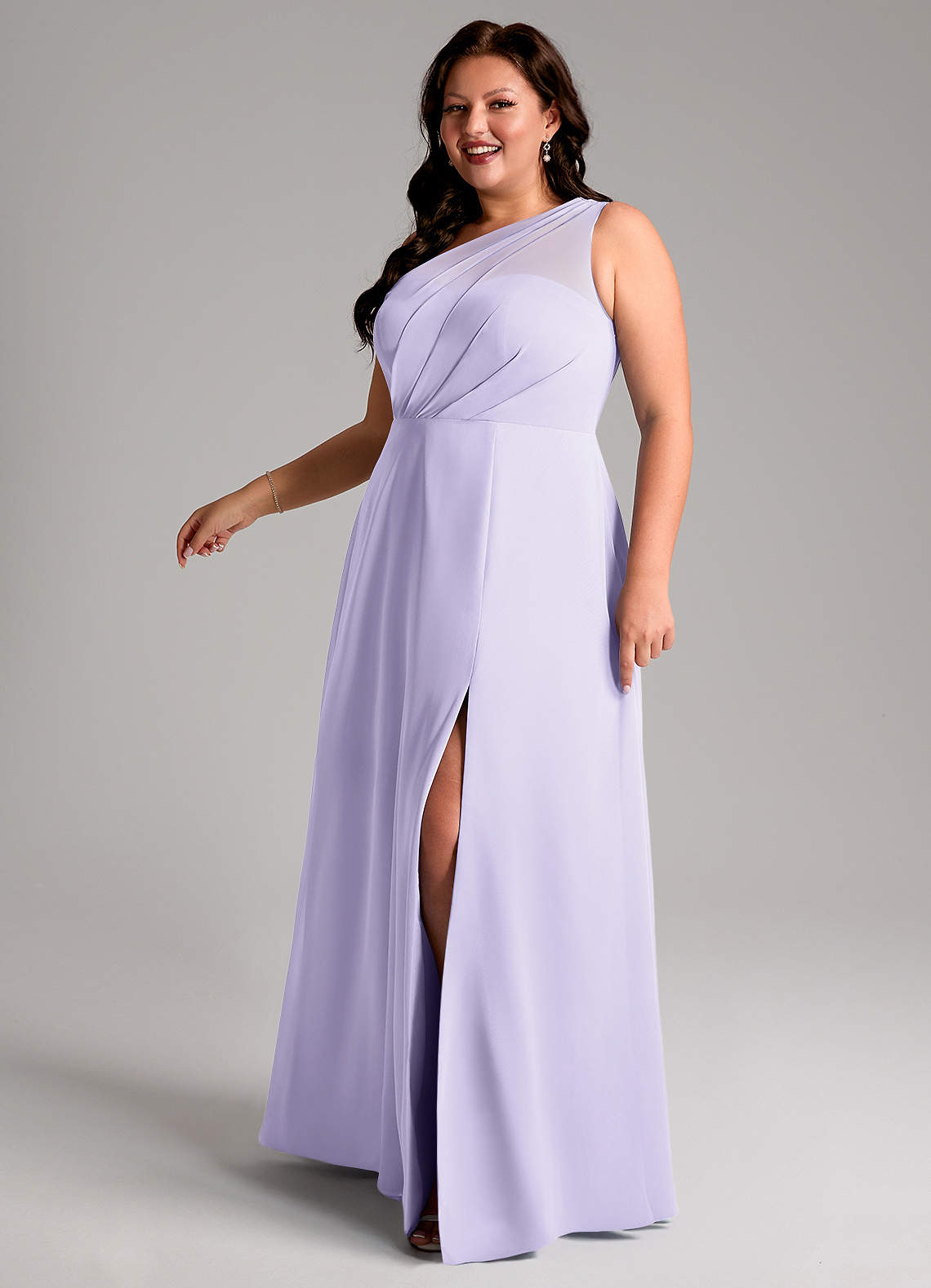 Azazie Phaedra Bridesmaid Dresses Lilac A-Line One Shoulder Chiffon Dress image11