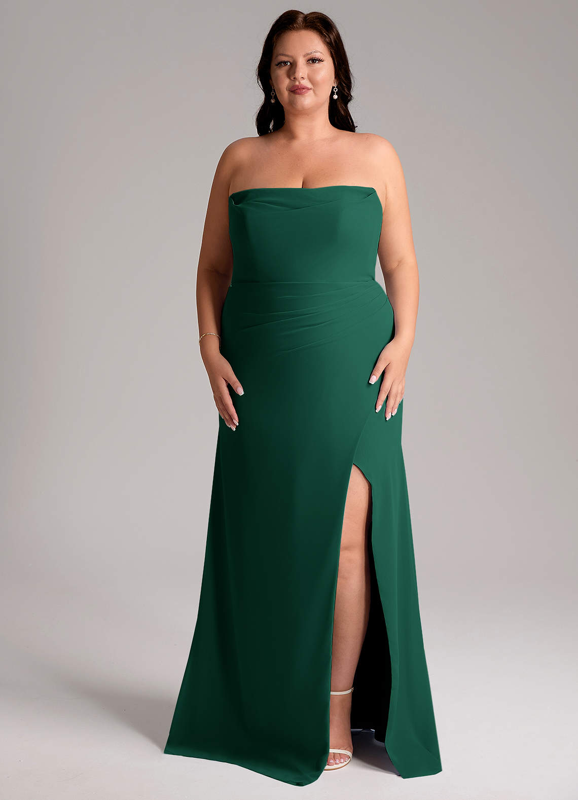 Azazie Leonis Vestidos de madrinha de casamento Vestido Esmeralda de Chiffon de Bainha com Sem alças image10