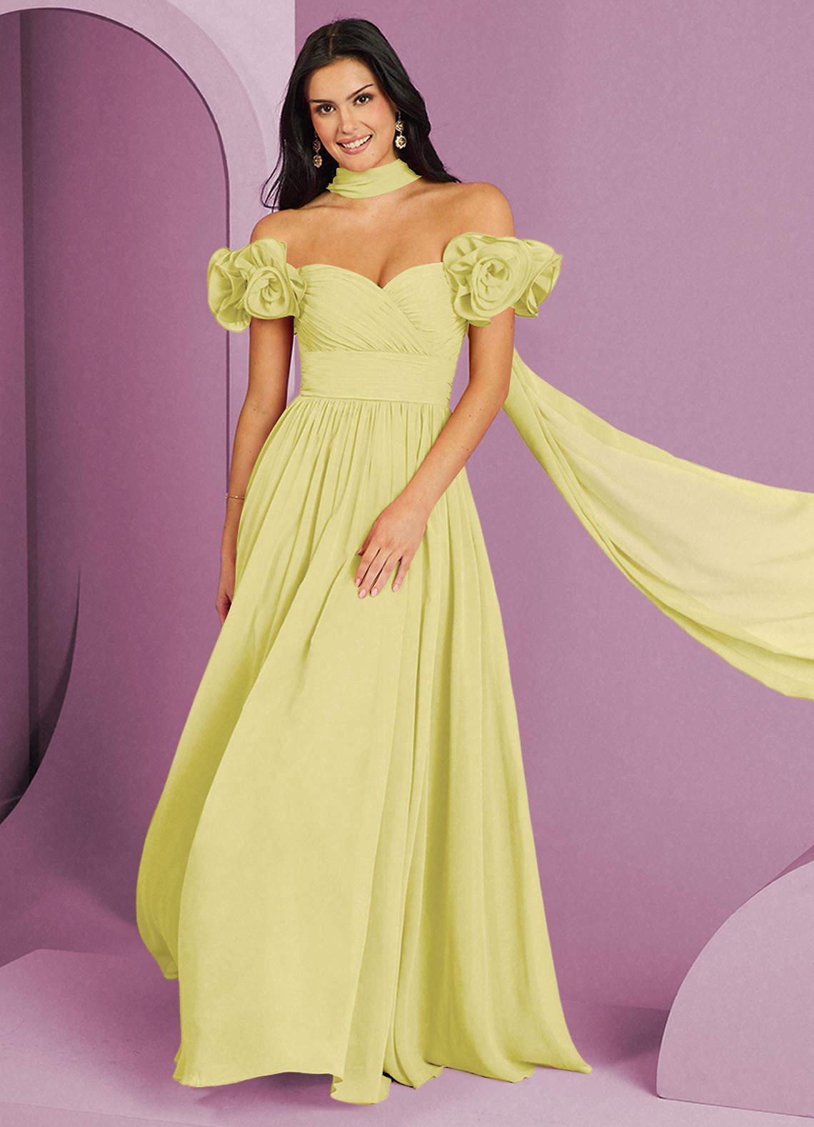 Barbie ♥ Azazie Bridesmaid Dresses Lemon Sorbet A-Line Off the Shoulder Chiffon Convertible Dress image1