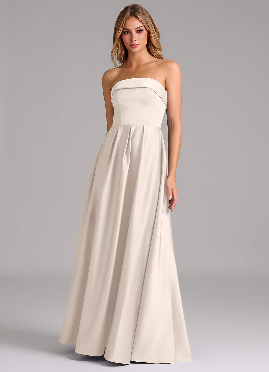 white alabaster bridesmaid dress Azazie A-Line Strapless Floor-Length Stretch Satin Dresses Black Sleeveless Short Dress ounass Color:Sardinia Stripe The Lucienne dress is