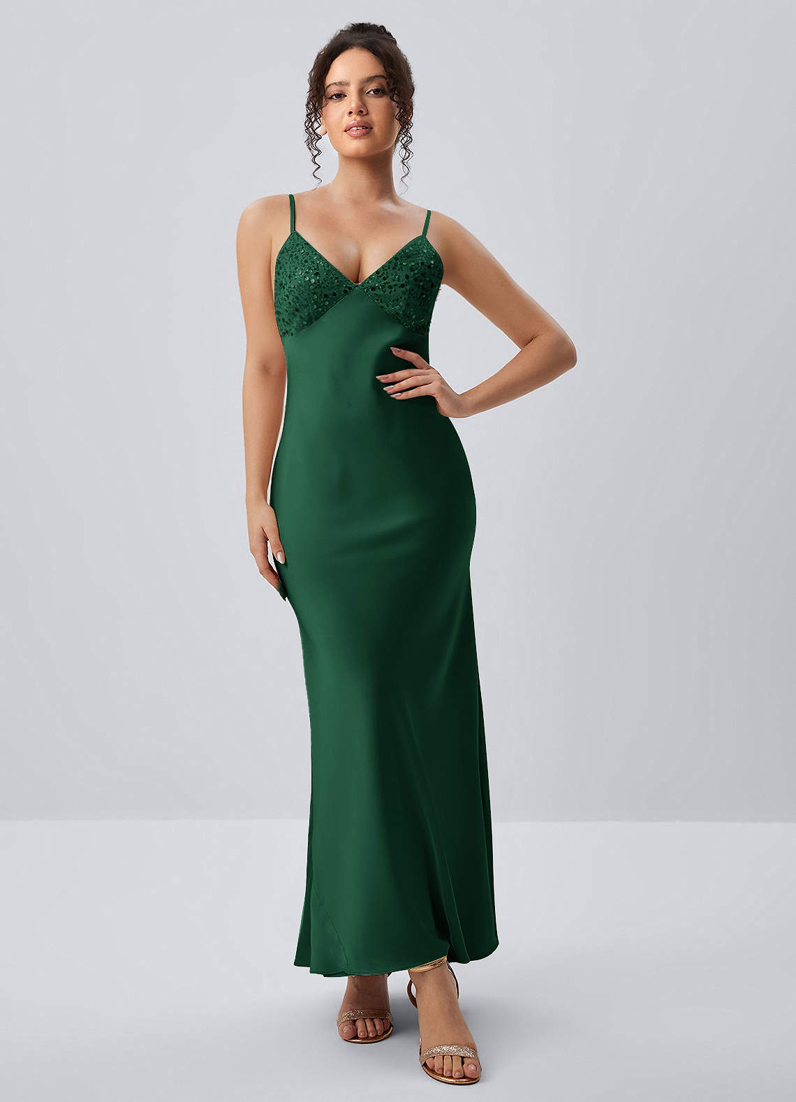 Paloma Emerald Green Satin Beading Back Bow Maxi Dress