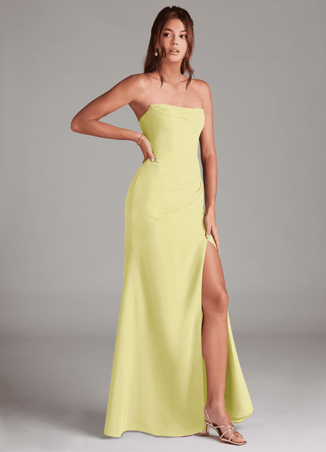 Azazie Leonis Bridesmaid Dresses Lemon Sorbet Sheath Strapless Chiffon Convertible Dress image7
