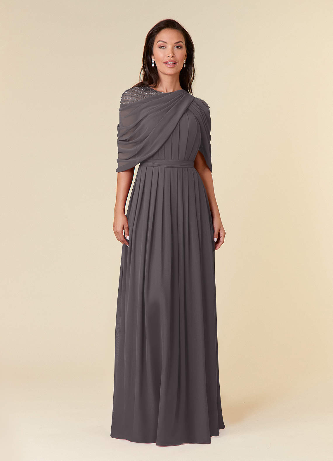 Azazie Olena Mother of the Bride Dresses Steel Grey A-Line Sequins Chiffon Dress image1