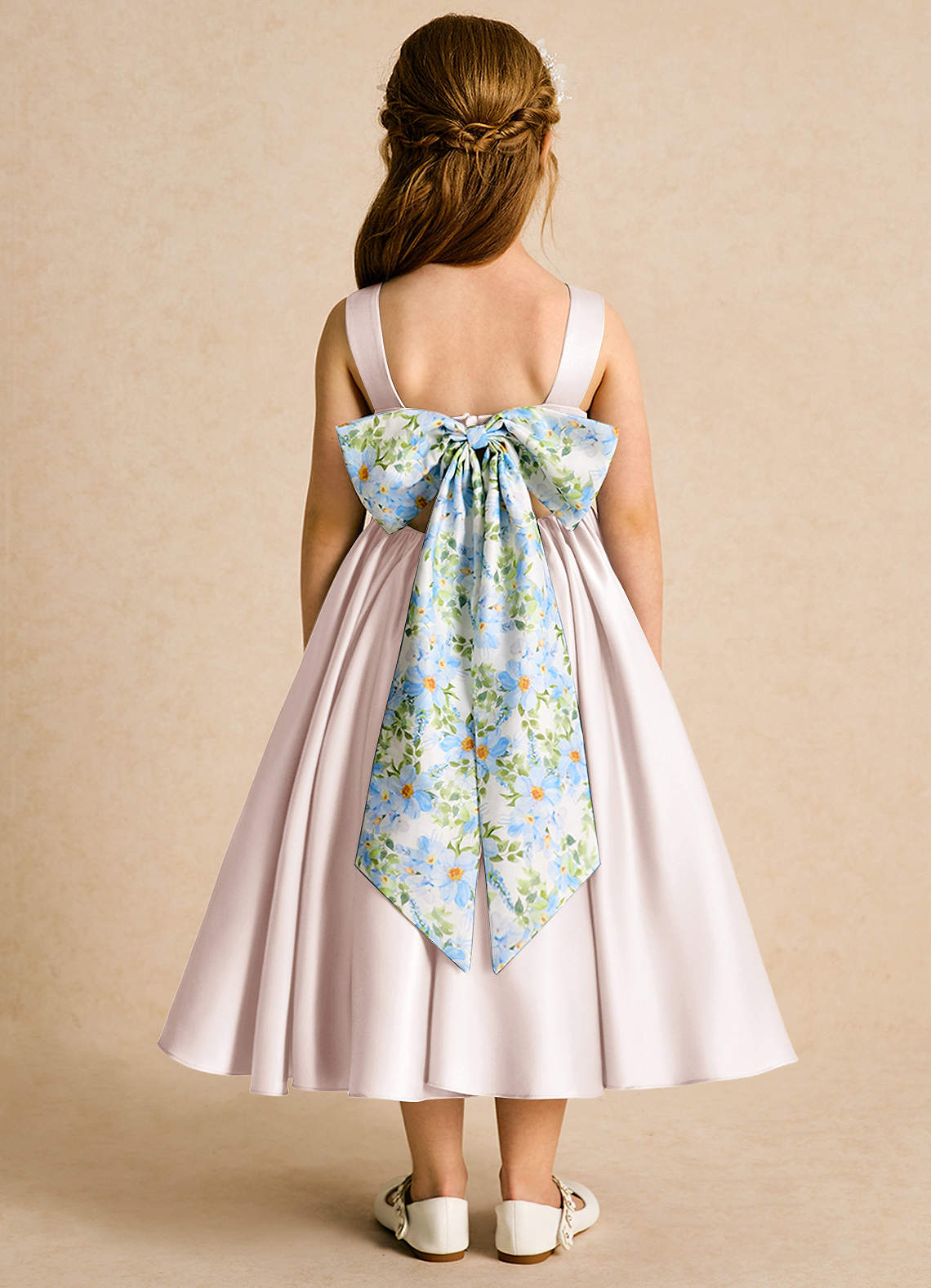 Azazie Doodlebug Flower Girl Dresses Rose Petal A-Line Bow Matte Satin Dress image1