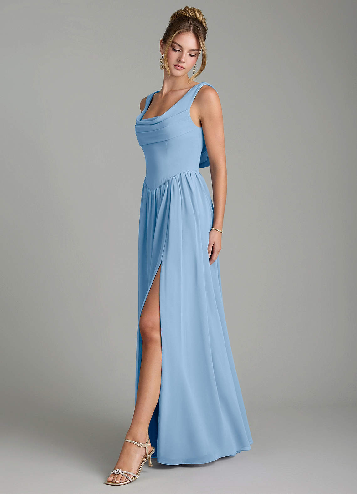 Azazie Novi Bridesmaid Dresses Powder Blue A-Line Pleated Chiffon Dress image3