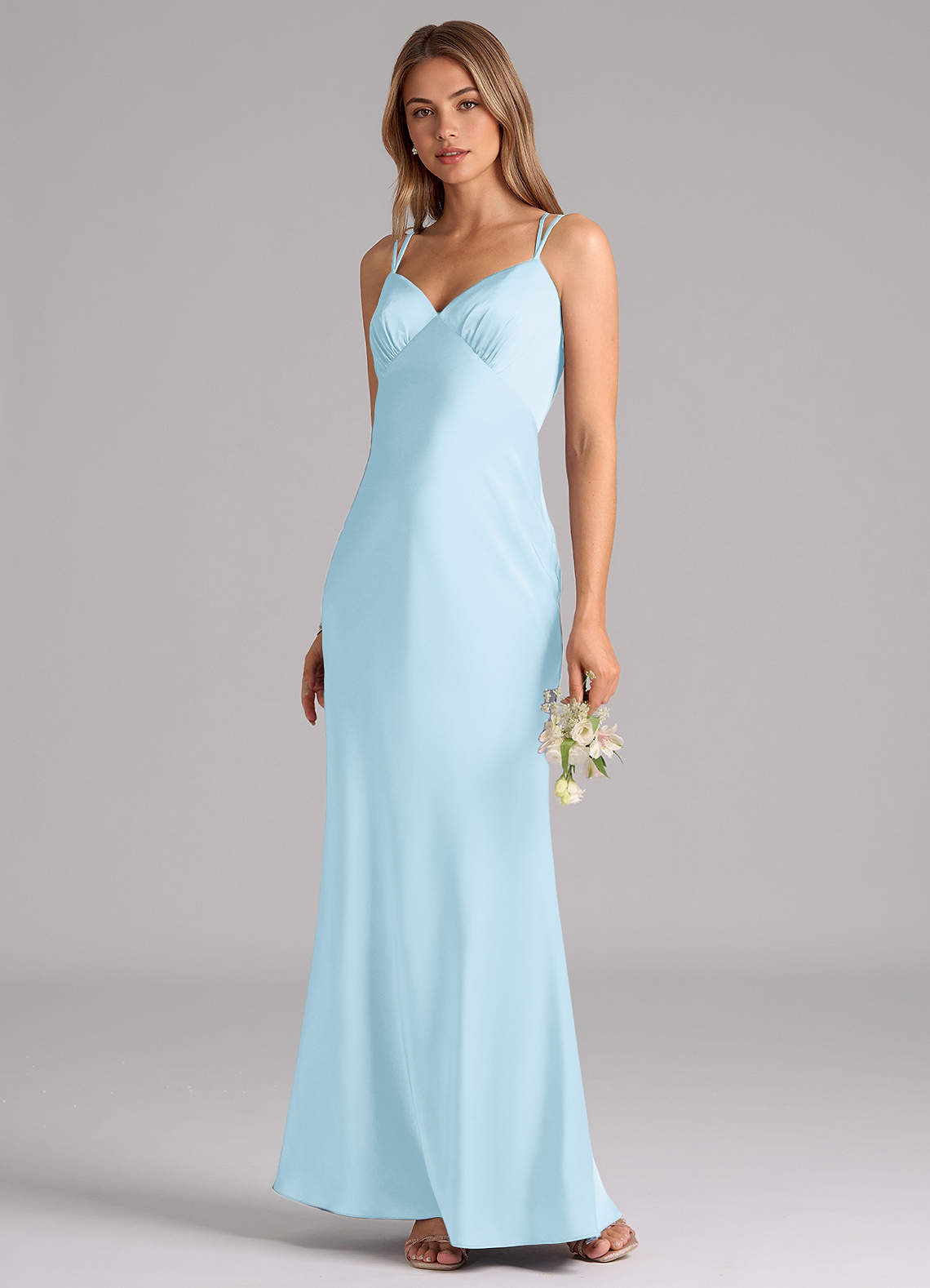 Azazie Suttona Brudtärnklänningar Klä av A-Linje i Stretch Satin Plisserad Himmelsblå image3
