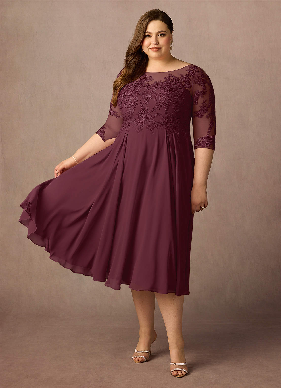 Azazie Marge Mother of the Bride Dresses Cabernet A-Line Scoop Lace Chiffon Dress image7