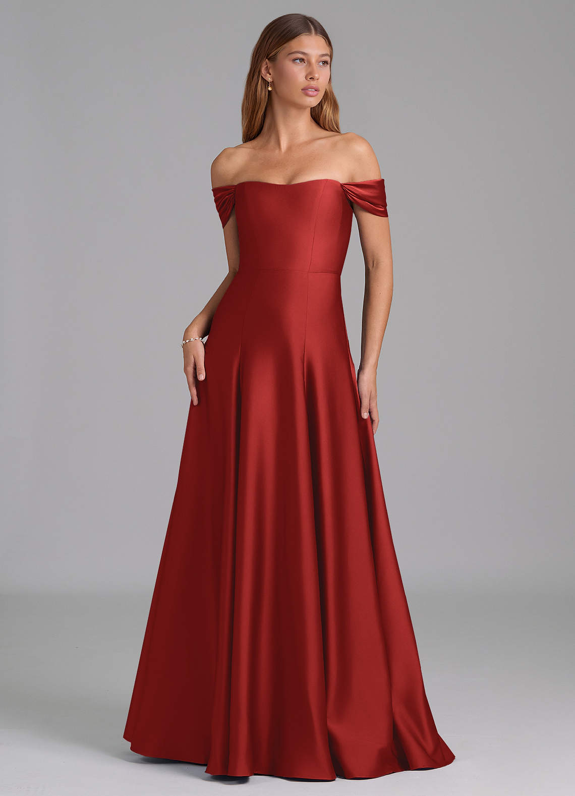Azazie Seriana Bridesmaid Dresses Pomegranate A-Line Off the Shoulder Stretch Satin Convertible Dress image1