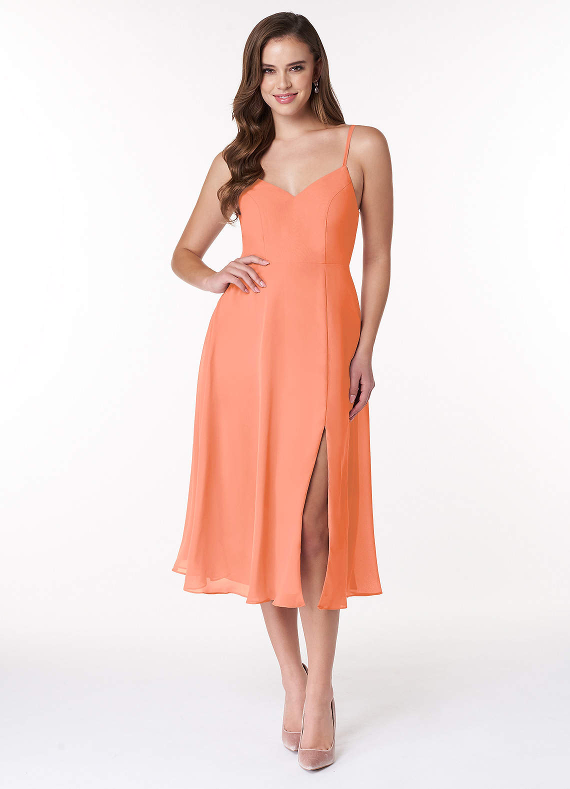 Azazie Clarissa Bridesmaid Dresses Sunset A-Line V-Neck Chiffon Dress image1