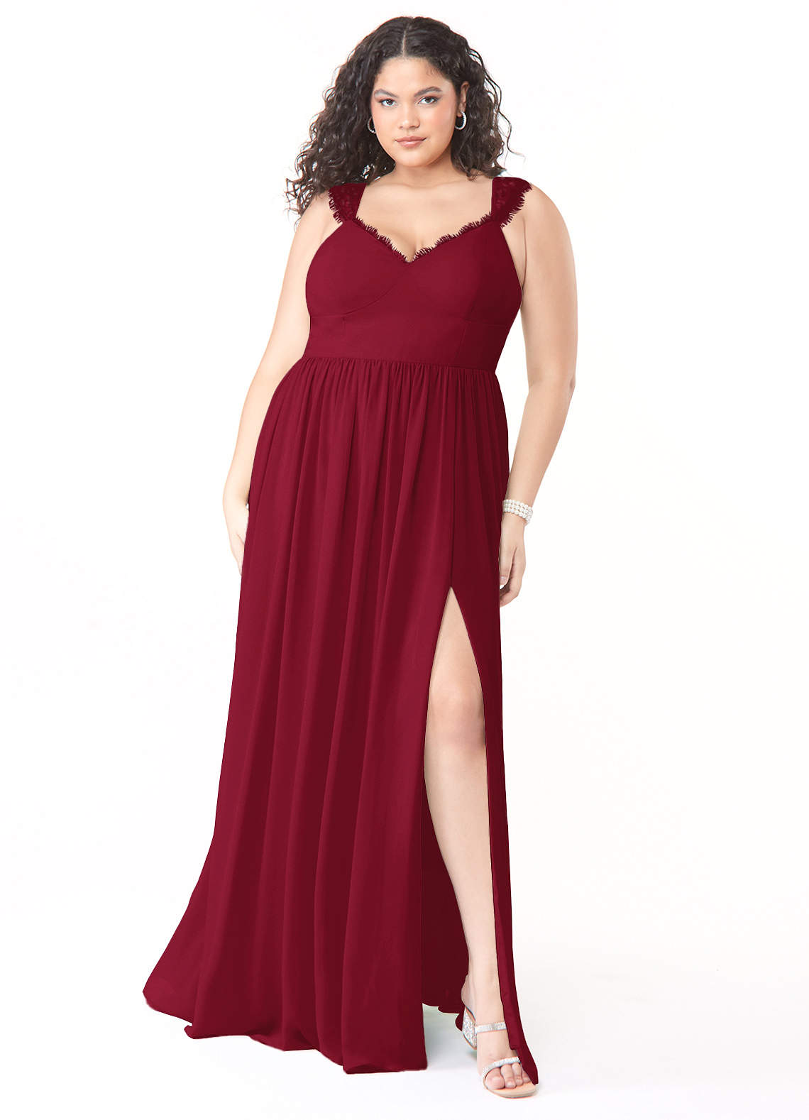 Azazie Cleobella Bridesmaid Dresses Burgundy A-Line Sweetheart Lace Chiffon Dress image1