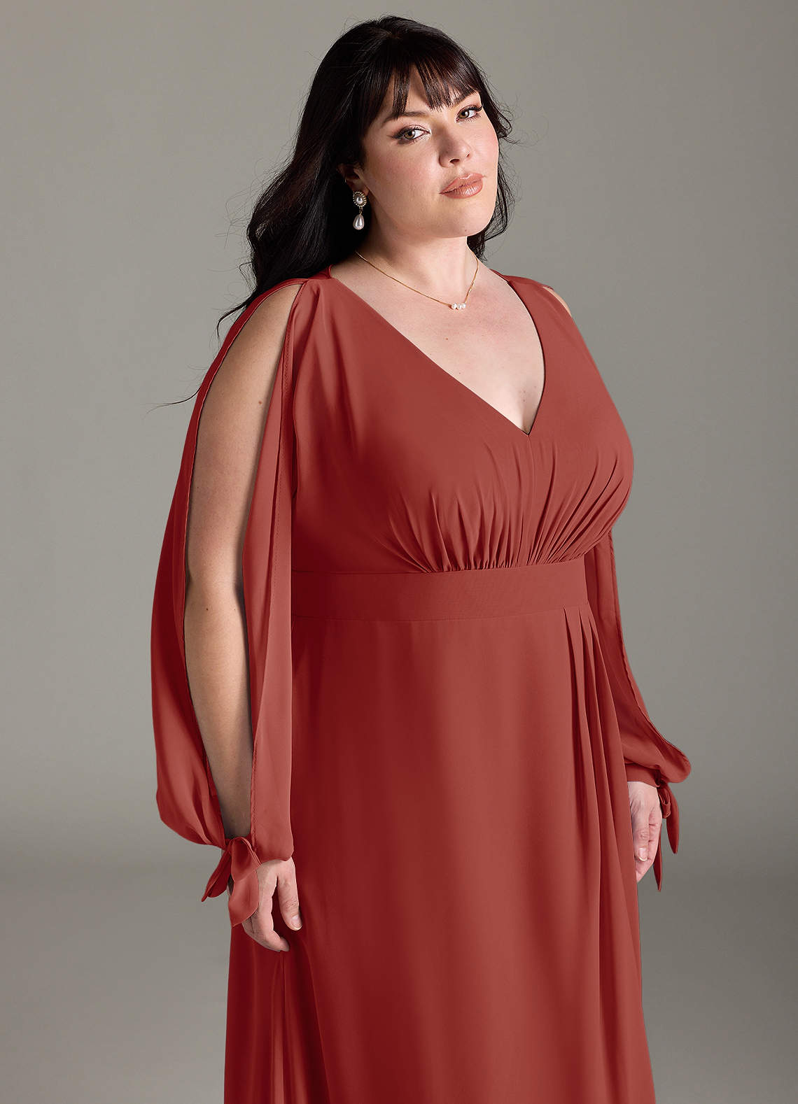 knee length dresses for ladies Fall Terracotta Bridesmaid Dresses Chiffon Long Sleeves  Lisposa
