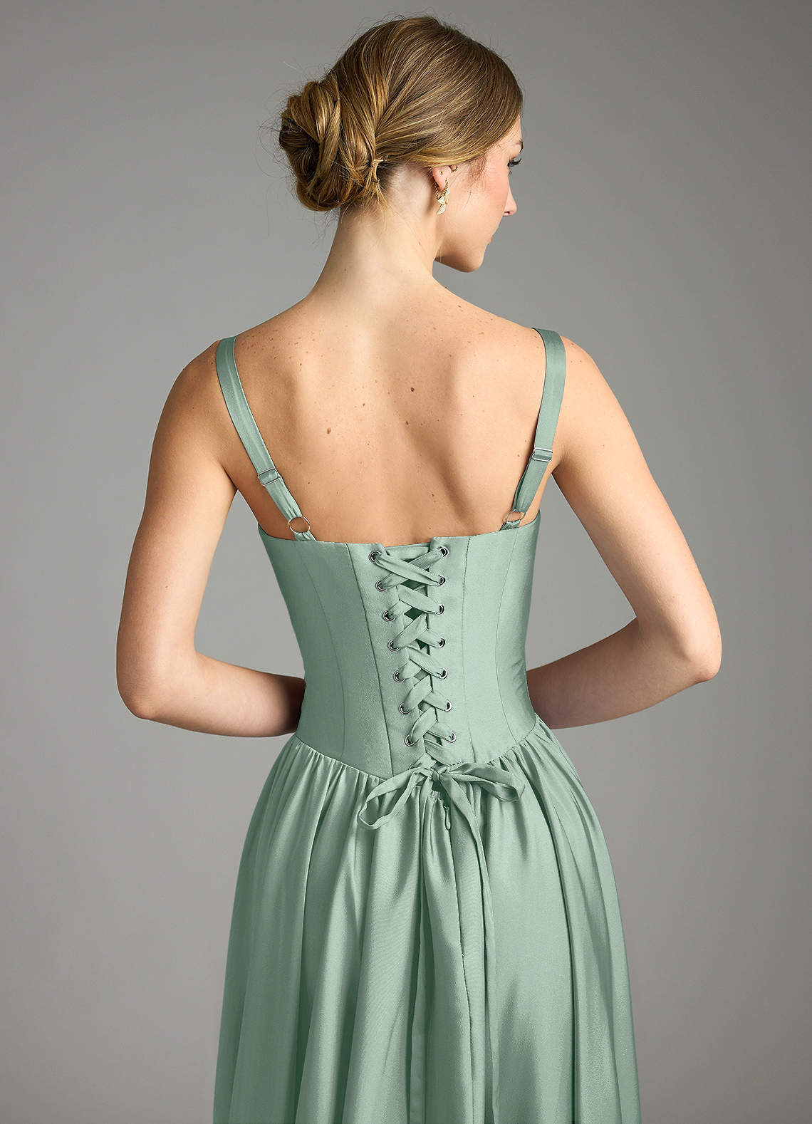 Azazie Evadina Agave Stretch Satin Bridesmaid Dresses | Azazie