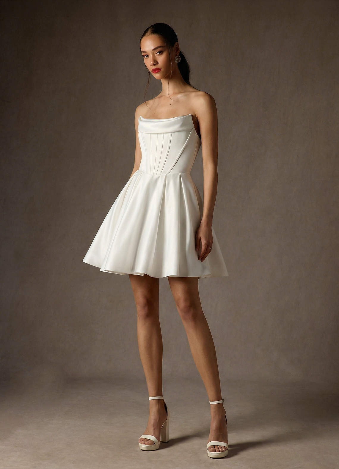 Azazie Kadison Abiti da Sposa Abito A-Line in Raso Senza Cinturino Bianco Diamante image5