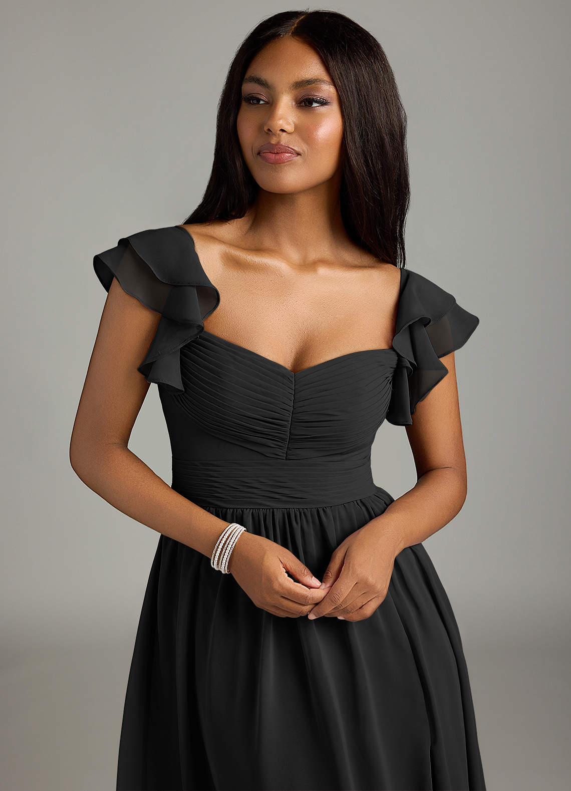 Azazie Anaya Bridesmaid Dresses Black A-Line Pleated Chiffon Dress image5