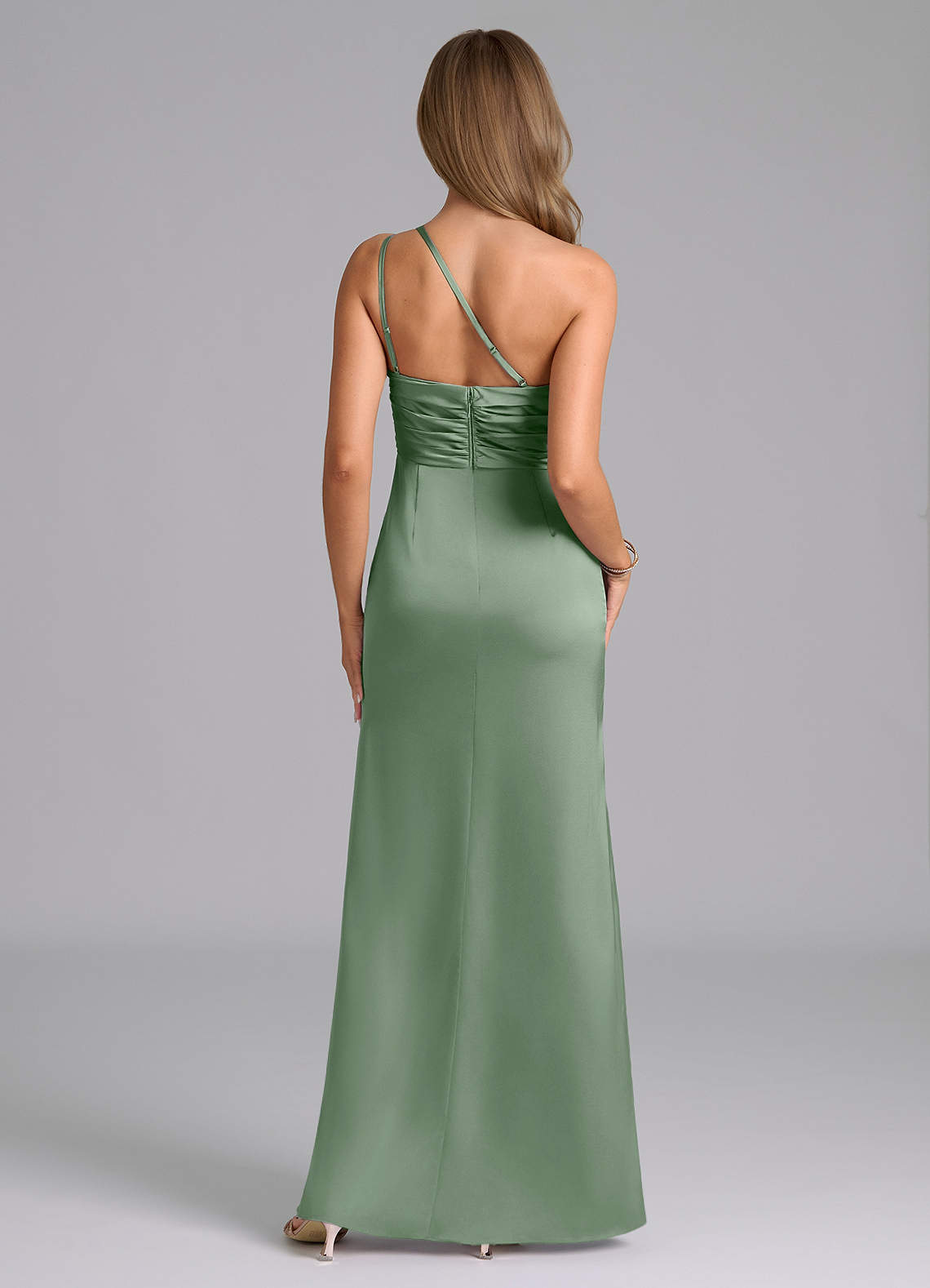 Azazie Eren Matcha Stretch Satin Bridesmaid Dresses | Azazie
