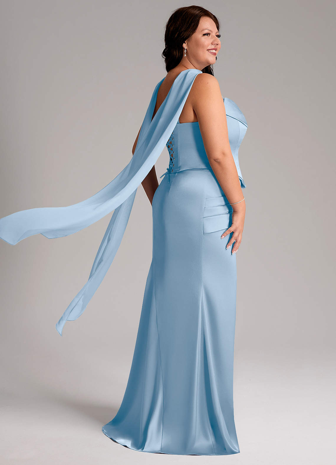 Azazie Sorrel Bridesmaid Dresses Powder Blue Mermaid Strapless Stretch Satin Convertible Dress image8