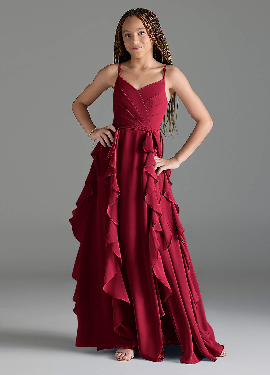 Azazie Peyton Junior Bridesmaid Dress in Burgundy | Azazie IE