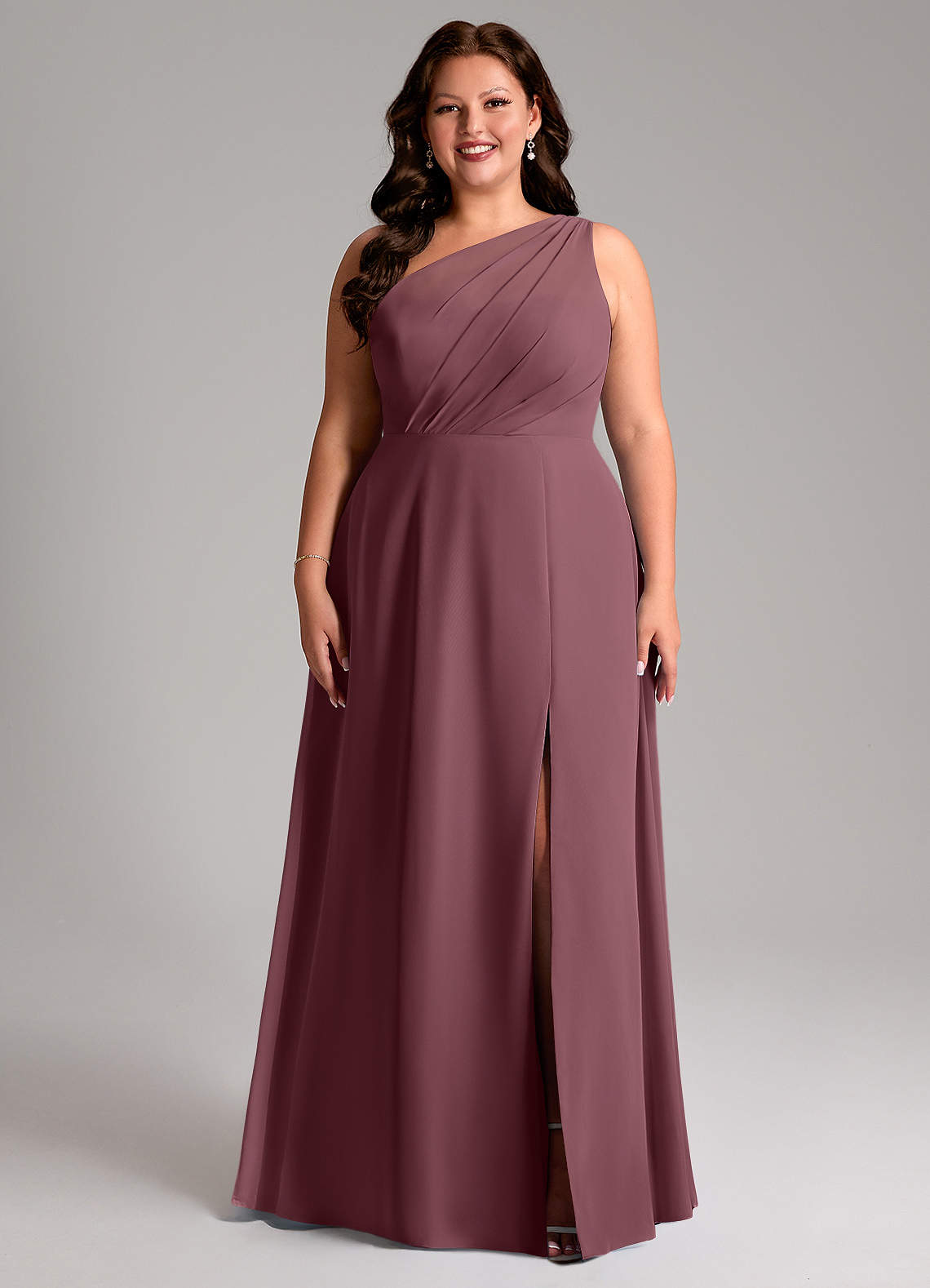 Azazie Phaedra Bridesmaid Dresses Sangria A-Line One Shoulder Chiffon Dress image1