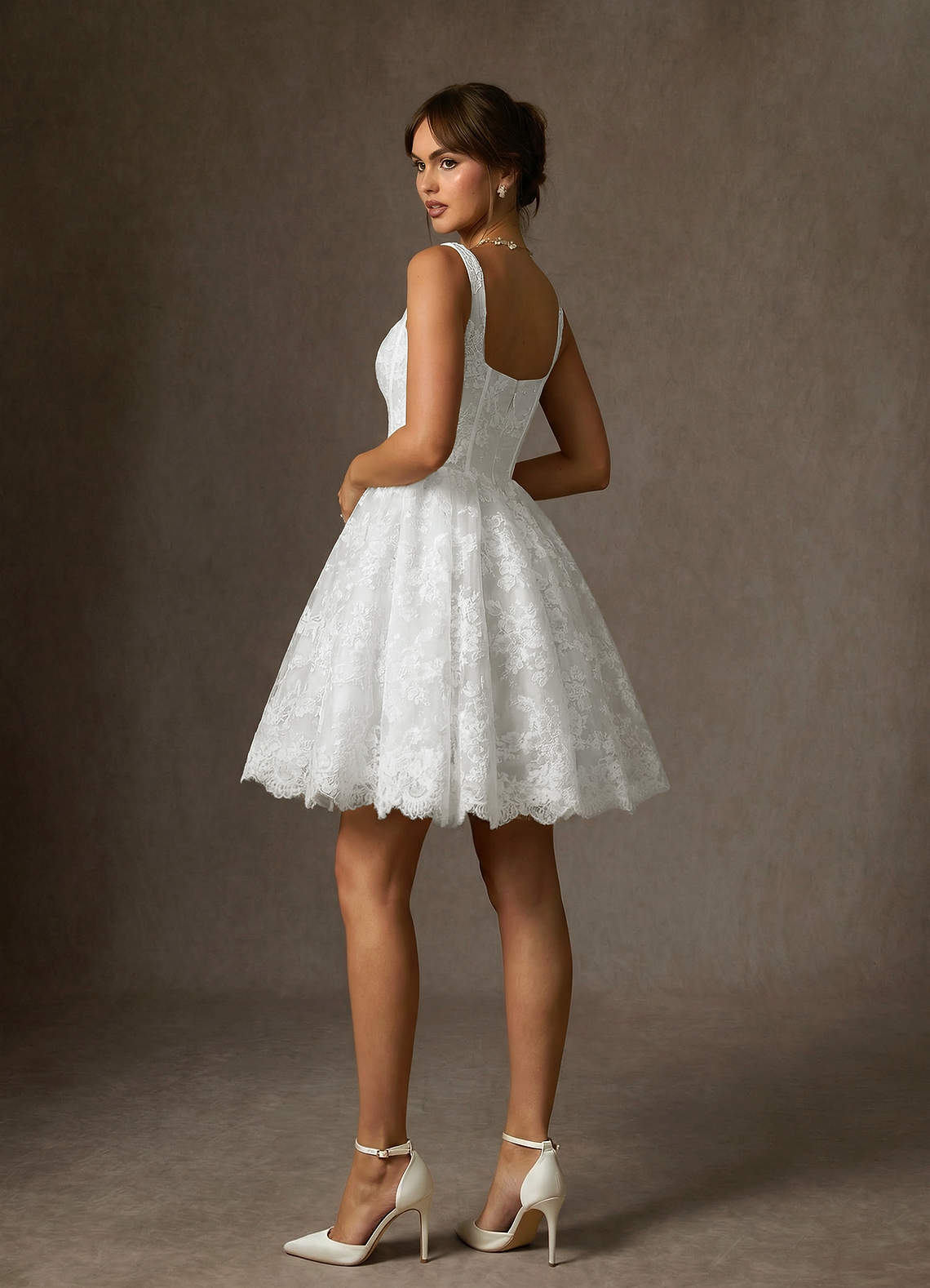 Azazie Nolicia Wedding Dresses Diamond White Ball-Gown Square Neckline Lace Dress image1