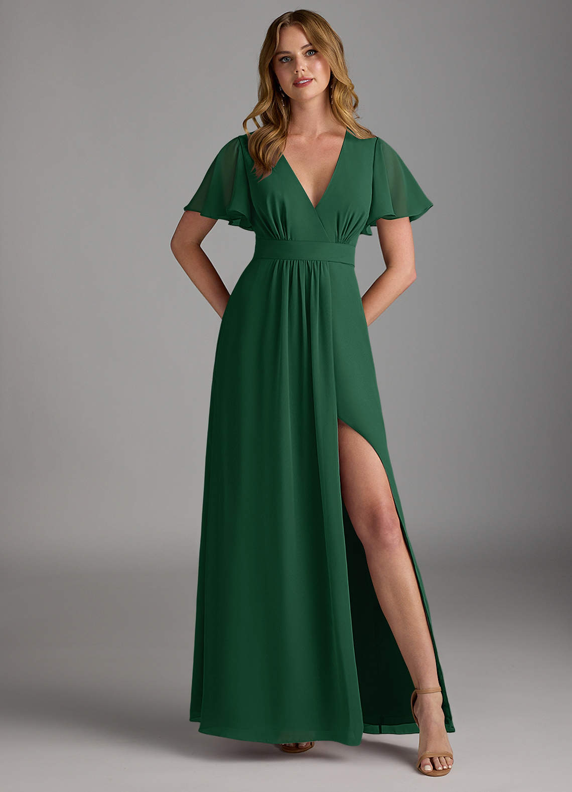 Azazie Zaniah Bridesmaid Dresses Dark Green A-Line Chiffon Dress image1