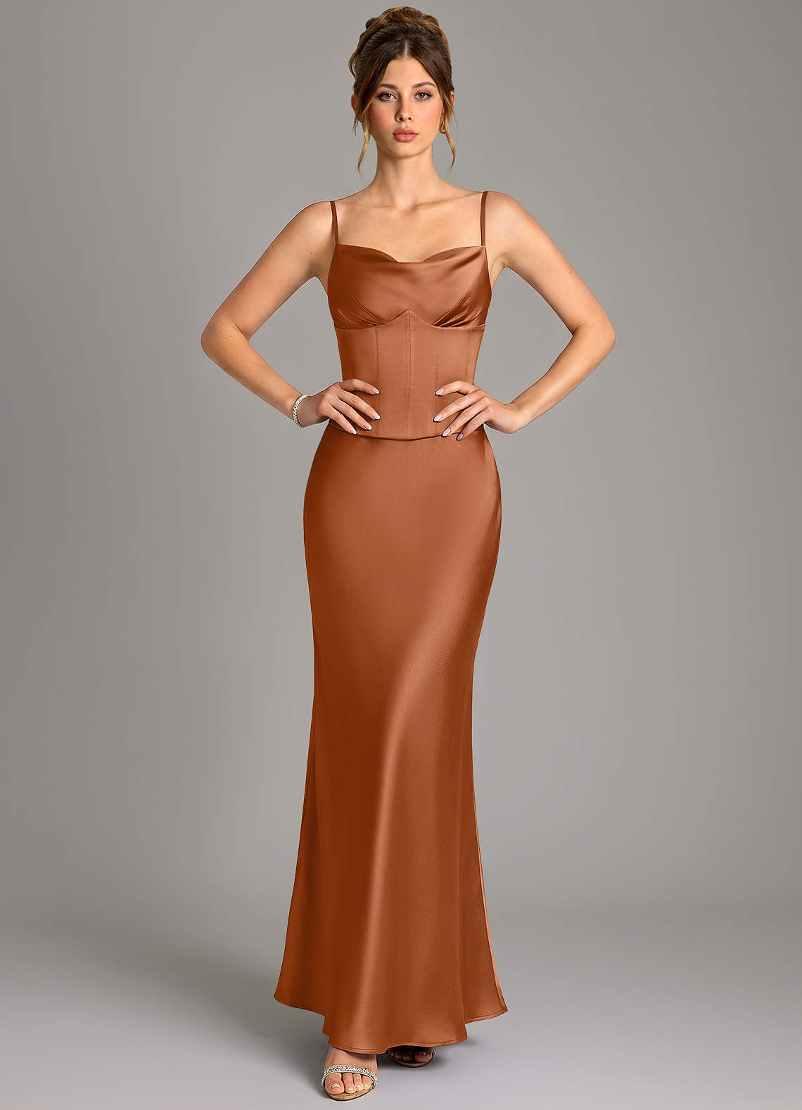 Azazie Reverie Copper Stretch Satin Bridesmaid Dresses