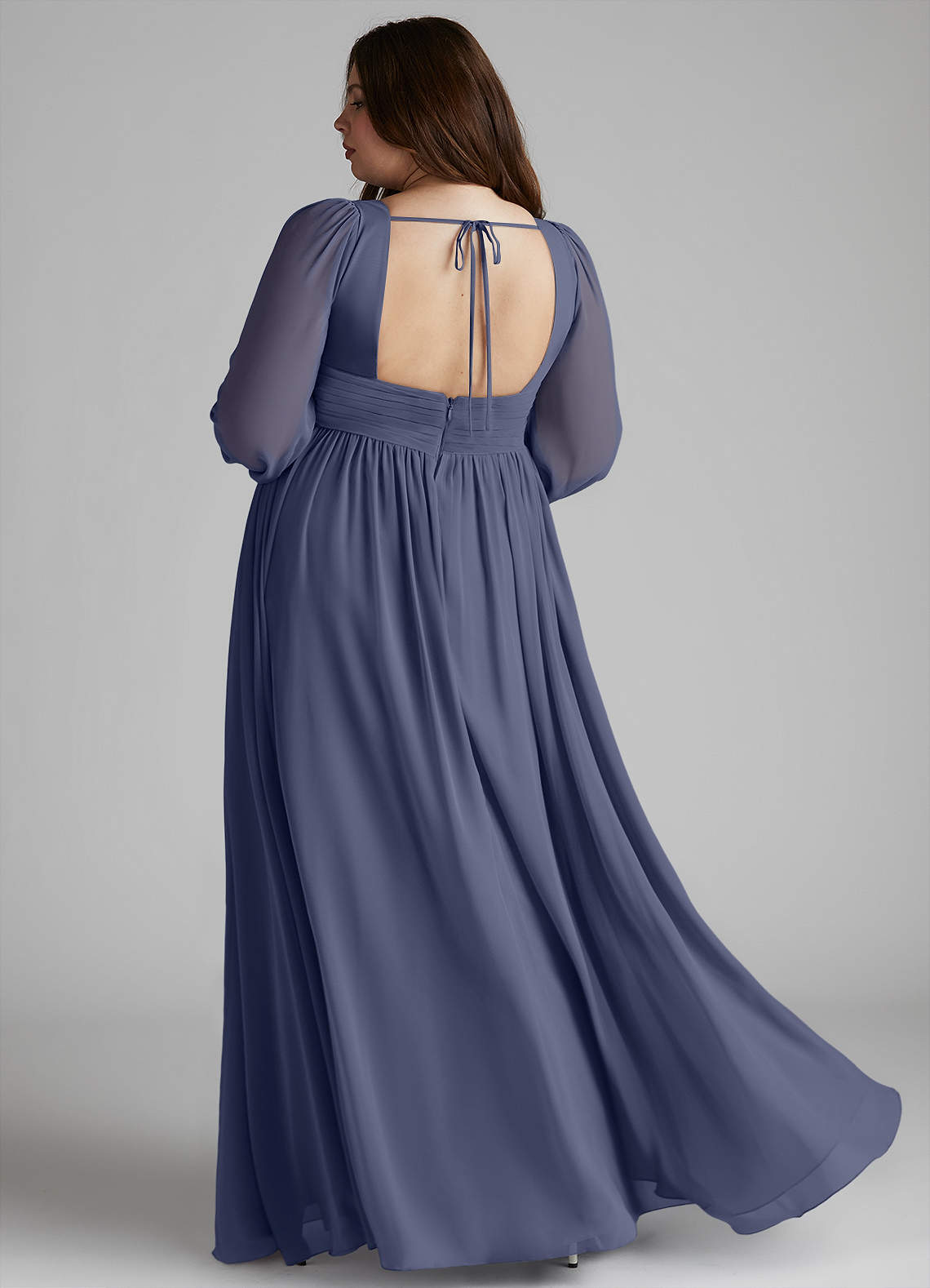 Azazie Norah Bridesmaid Dresses Stormy A-Line V-Neck Long Sleeve Chiffon Dress image6