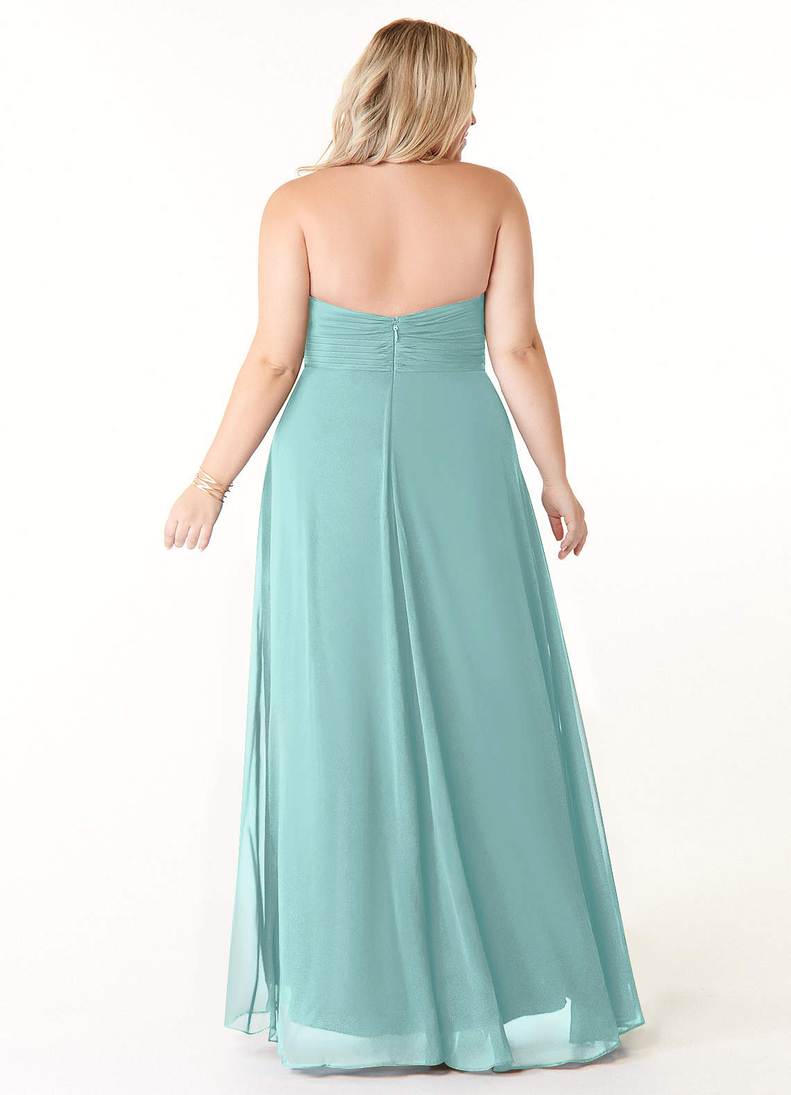 Azazie Tessie Vestidos de damas de honor Vestido de Aqua de Gasa de Corte en A con Cuello en V plisado image6
