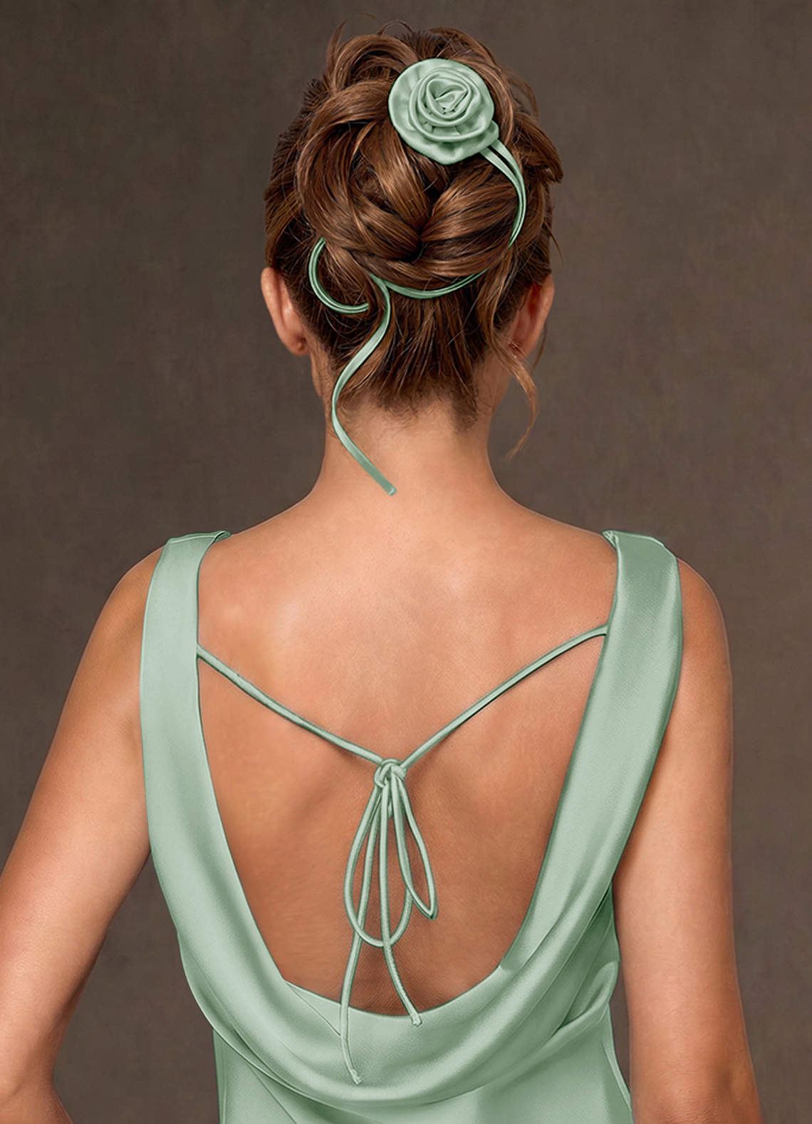 front Matching Color Satin Rose Hair Tie