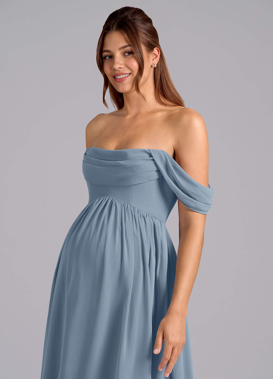 Azazie Saige Probar vestidos en casa Vestido de Corte en A Plisado Hasta el suelo Gasa image5