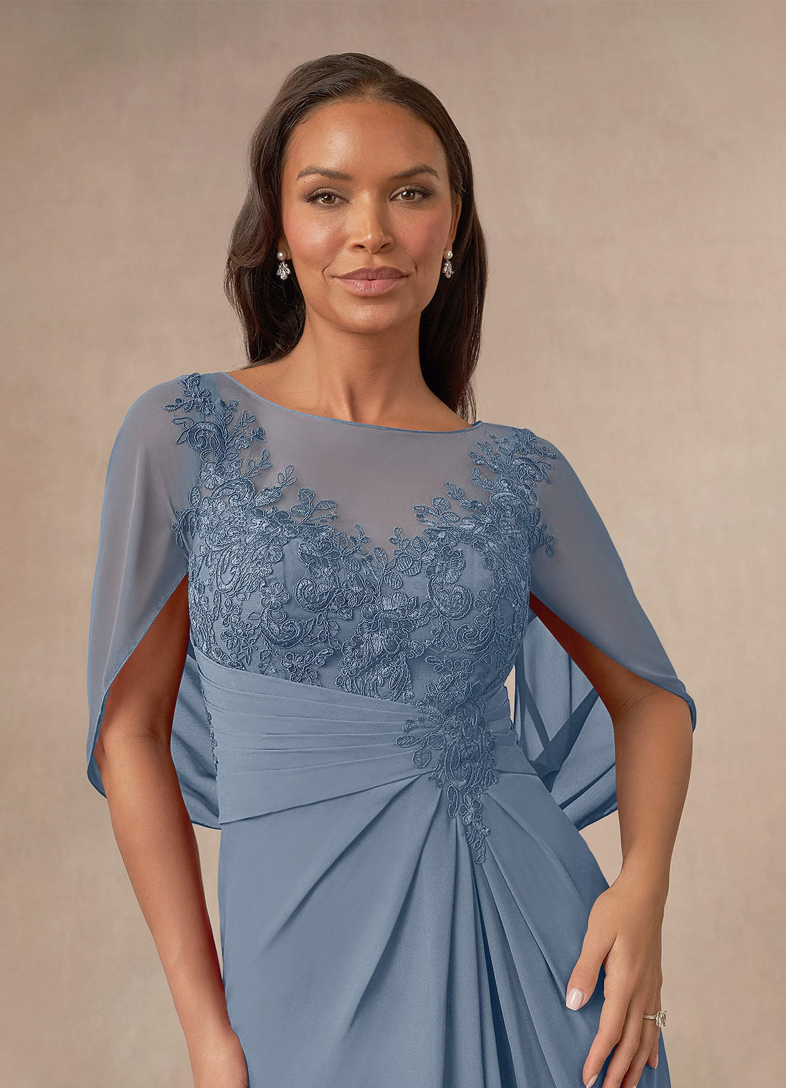 Azazie Hera Mother of the Bride Dresses Twilight A-Line Lace Capelet Chiffon Dress image4