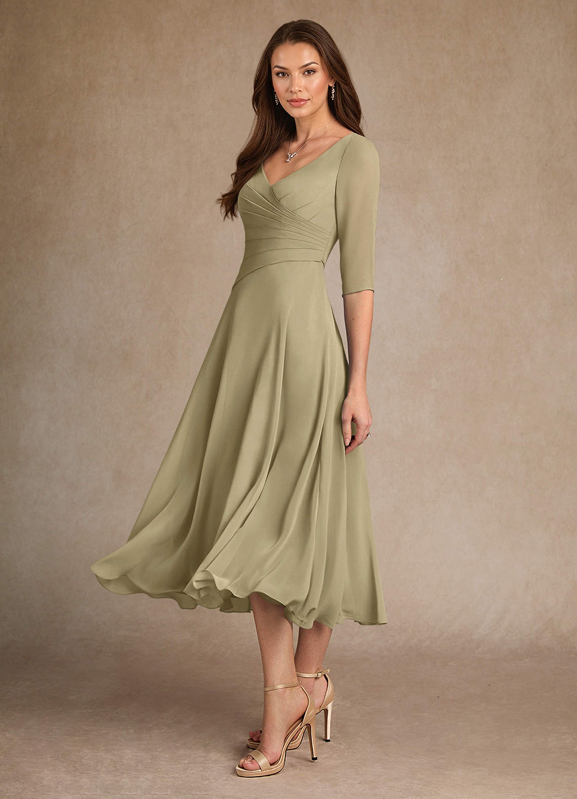 Azazie Durant Mother of the Bride Dresses Moss Green A-Line Pleated Chiffon Dress image1
