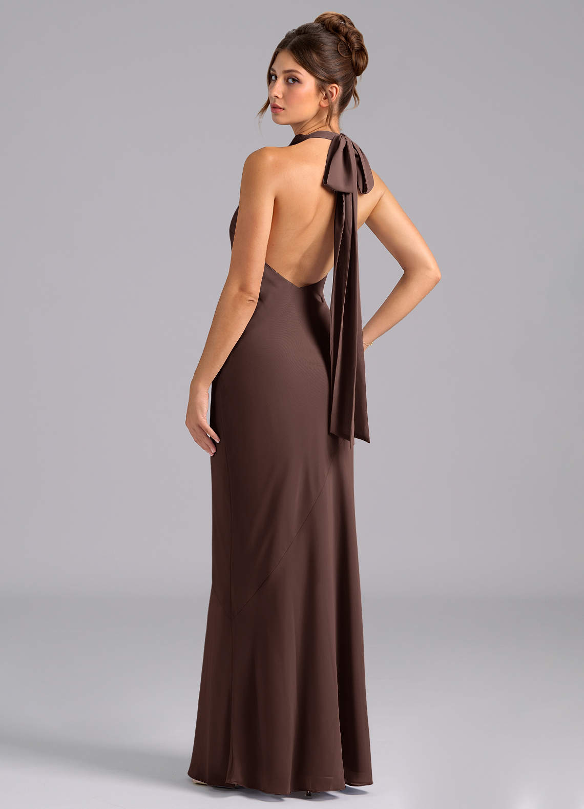 Azazie Velli Bridesmaid Dresses Ganache Mermaid High Neck Chiffon Dress image6