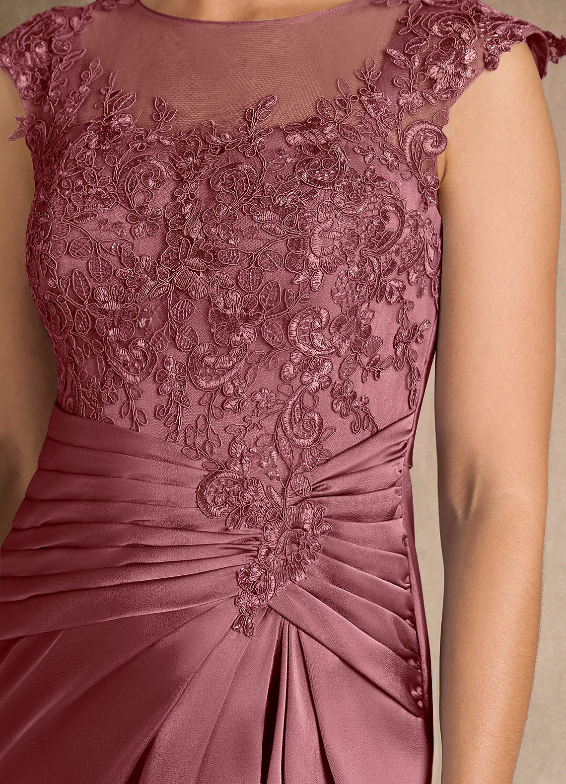 Azazie Santa Barbara vestidos de madre de la novia Vestido de Rosa Del Desierto de Satén Elástico de Recto con Plisado image8