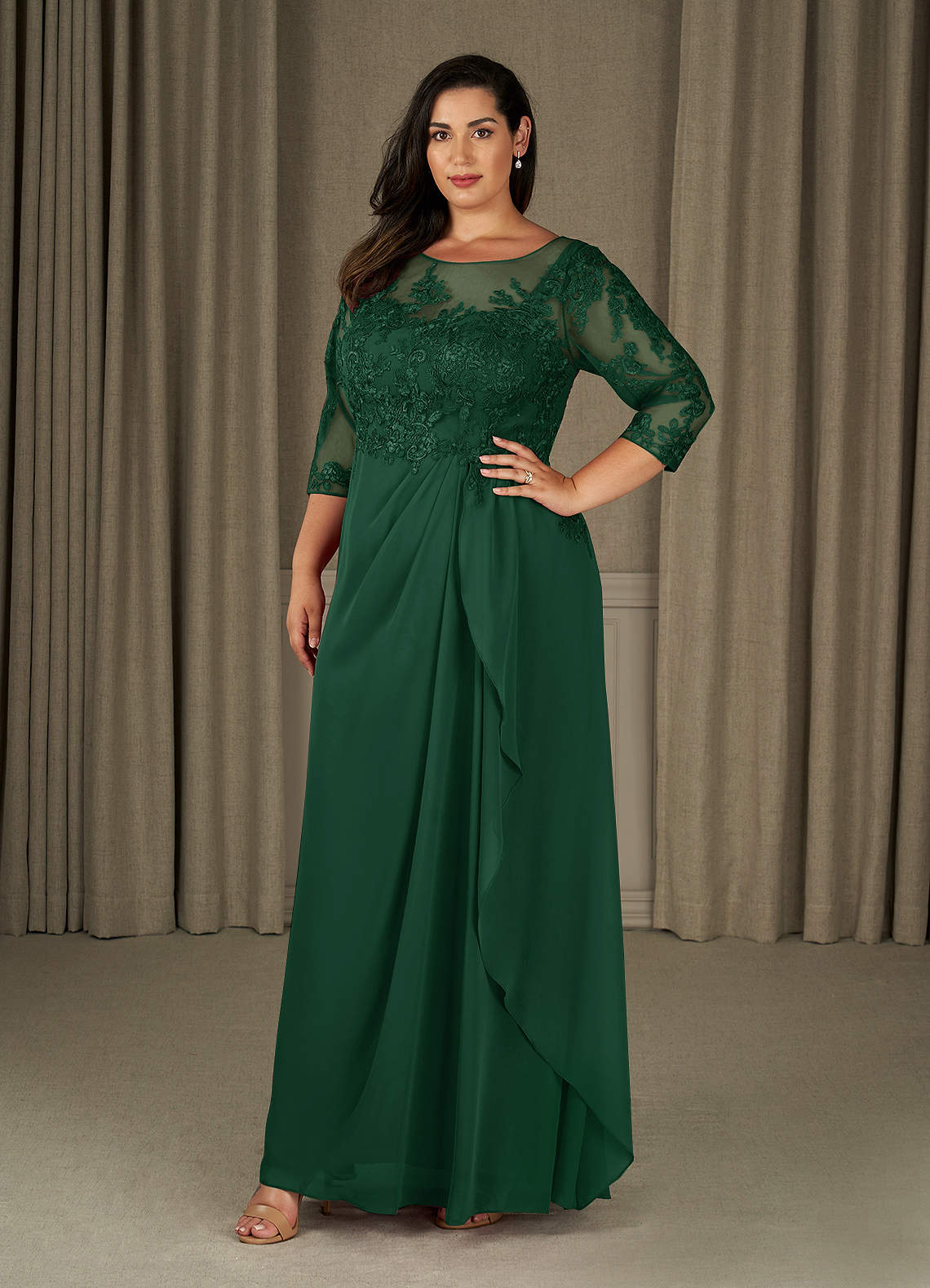Azazie Calanthe Mother of the Bride Dresses Dark Green A-Line Scoop Chiffon Dress image1