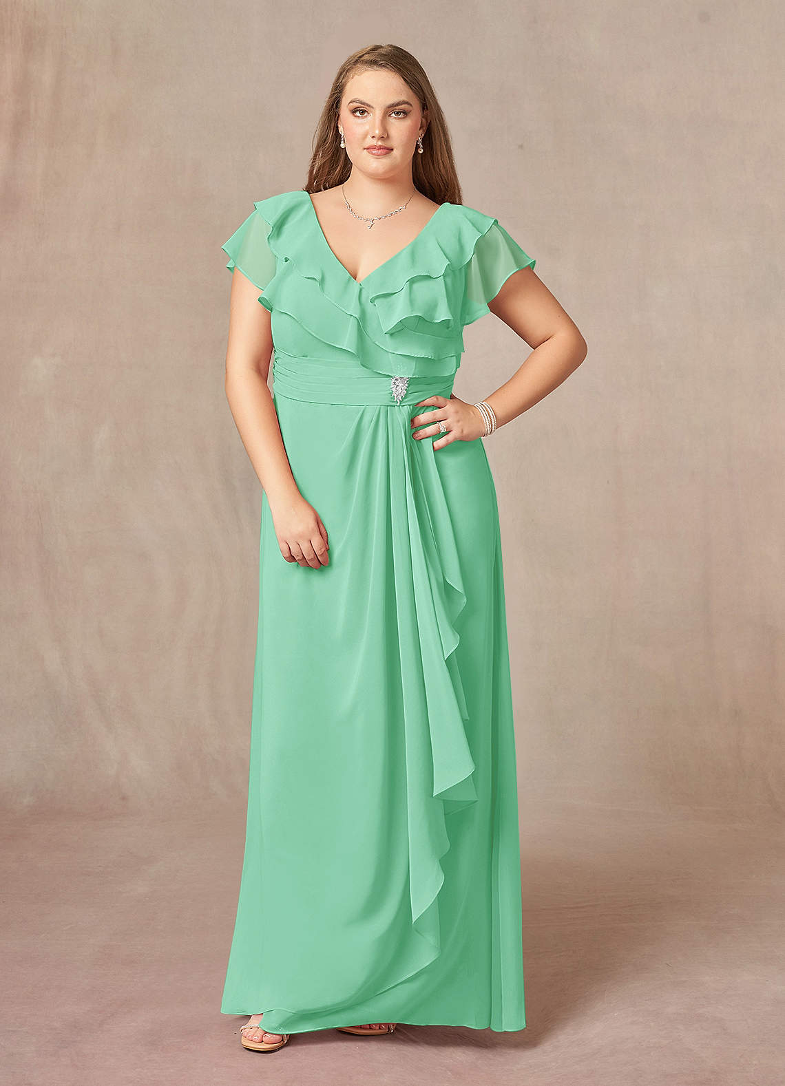 Azazie Snapdragon Malibu A-Line V-Neck Ruched Chiffon Dress Mother of ...