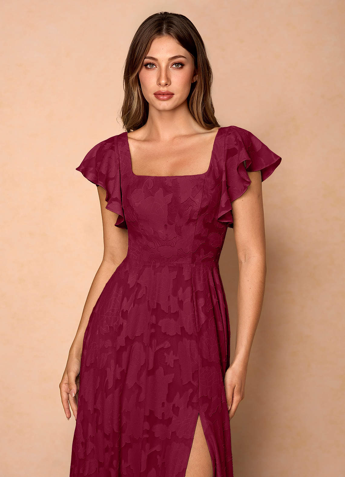 Anna Merlot Ruffled Maxi Dress | Azazie