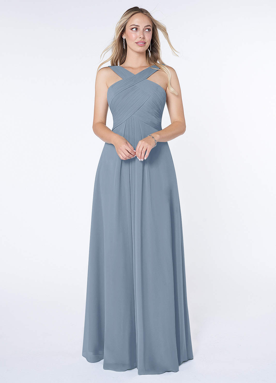 Azazie Kaleigh Bridesmaid Dresses Dusty Blue A-Line Pleated Chiffon Dress image1