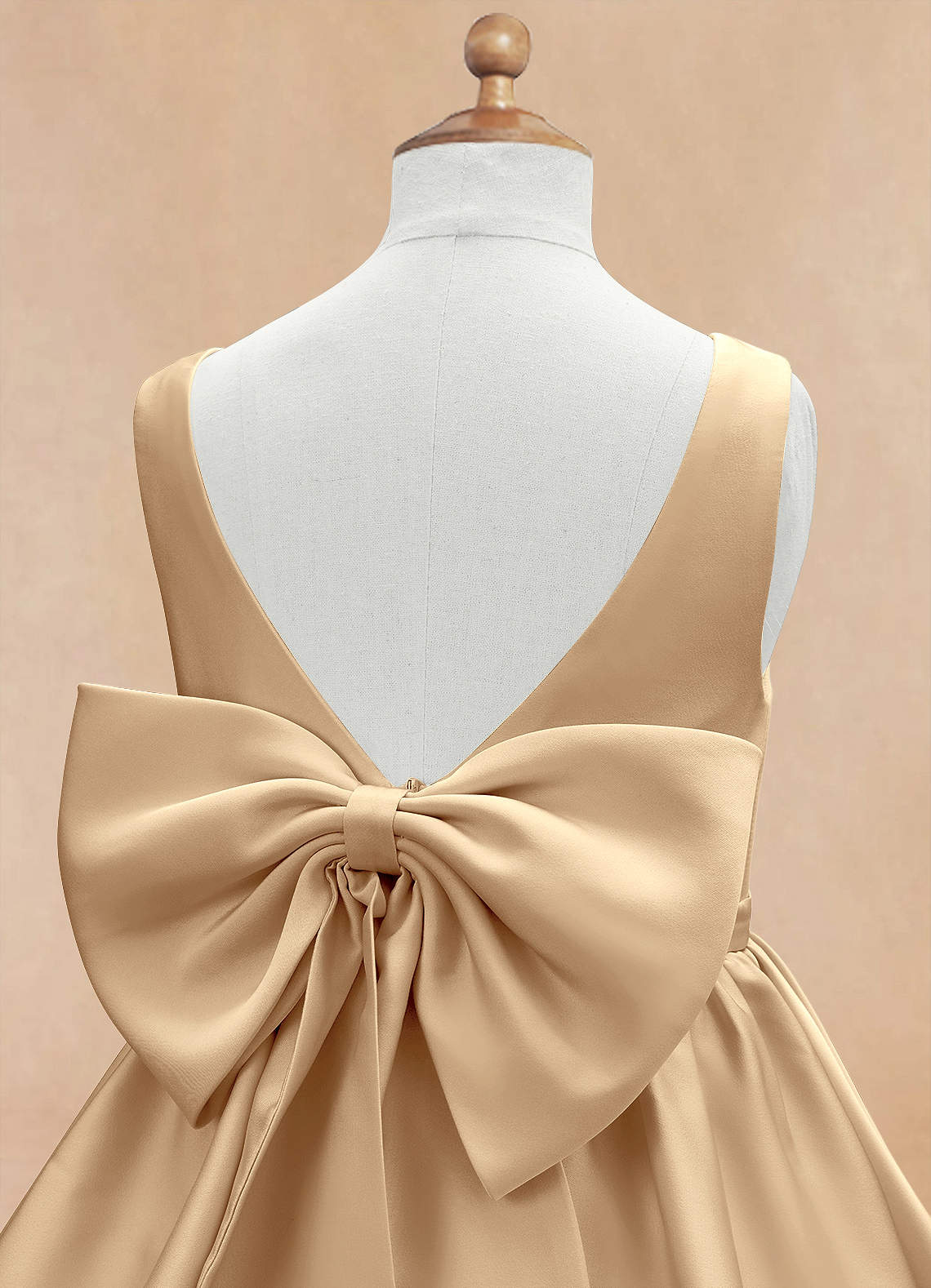 Azazie Margie Flower Girl Dresses Champagne A-Line Bow Stretch Satin Dress image6