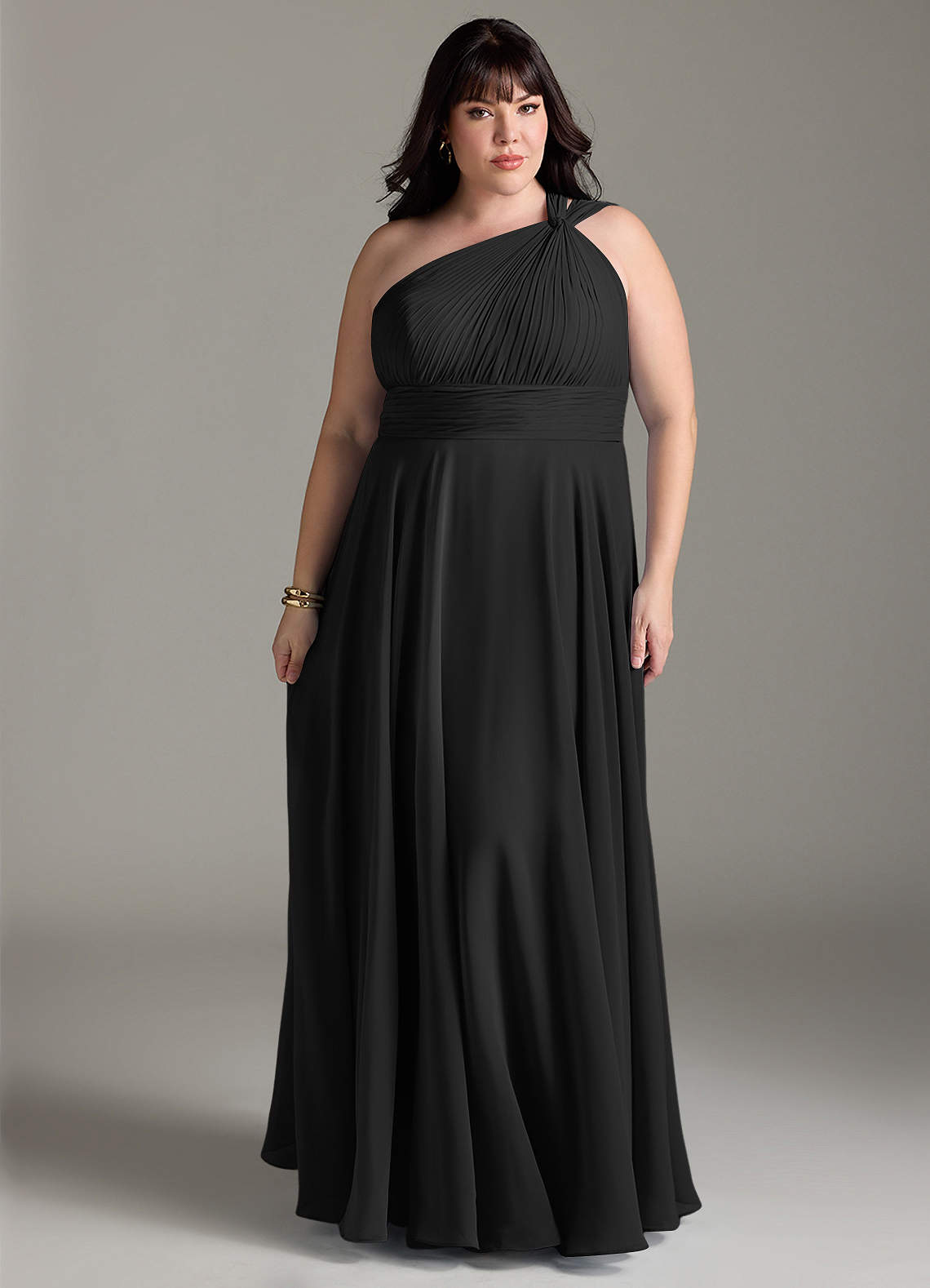 Azazie Charlize Vestidos de damas de honor Vestido de Negro de Gasa de Corte en A con Hombro unilateral image6