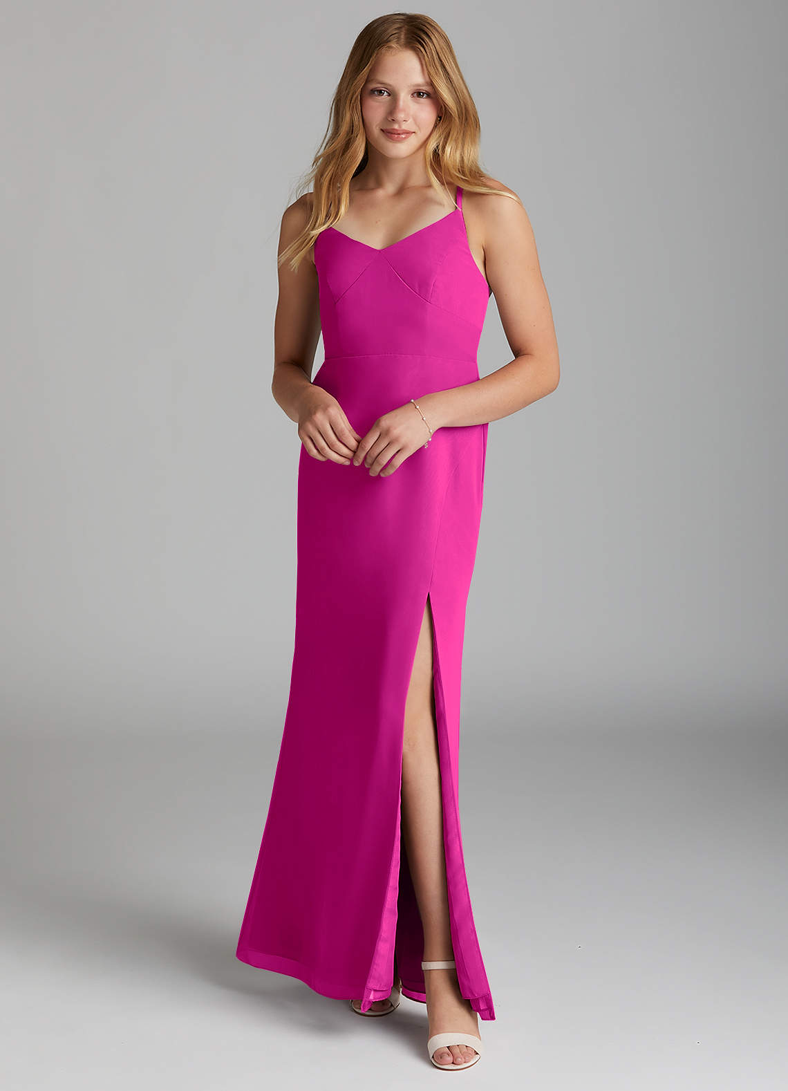 Azazie Becca Junior Fuchsia Mermaid Chiffon Dress image1