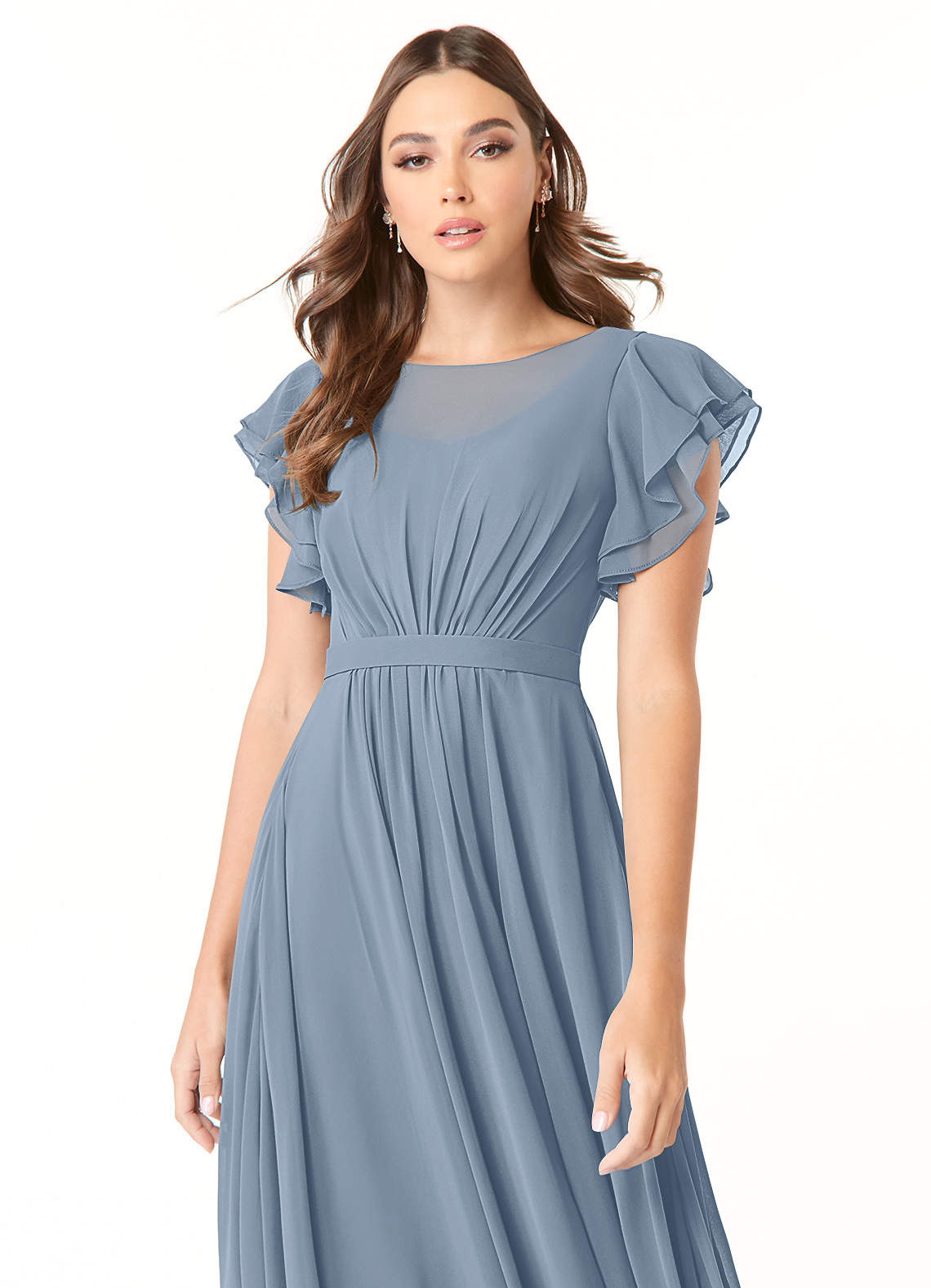 Azazie Daphne Modest Bridesmaid Dresses A-Line Ruffled Chiffon Floor-Length Dress image3