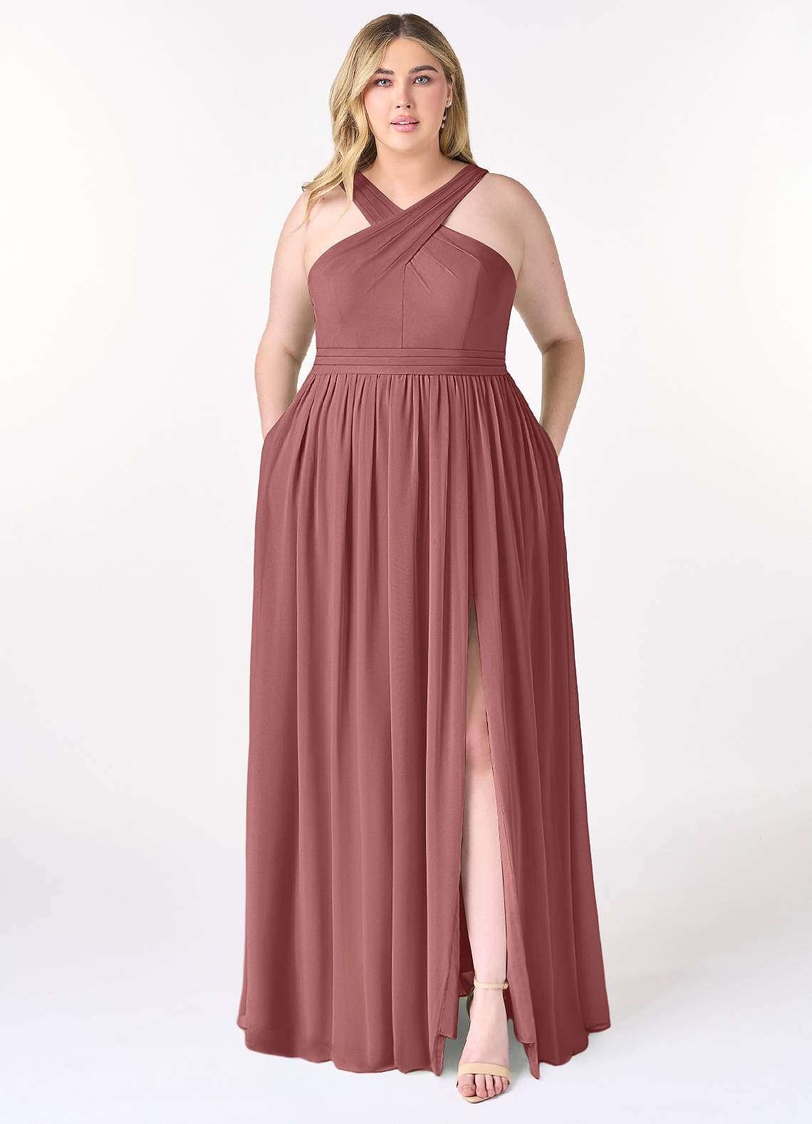 Azazie Elvira Bridesmaid Dresses Amethyst A-Line Pleated Chiffon Dress image1