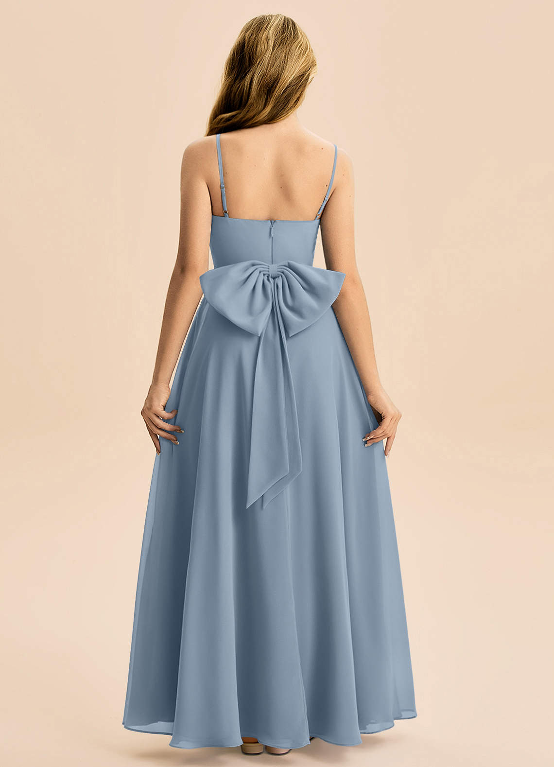 Azazie Bear Junior Dusty Blue A-Line Pleated Chiffon Dress image1