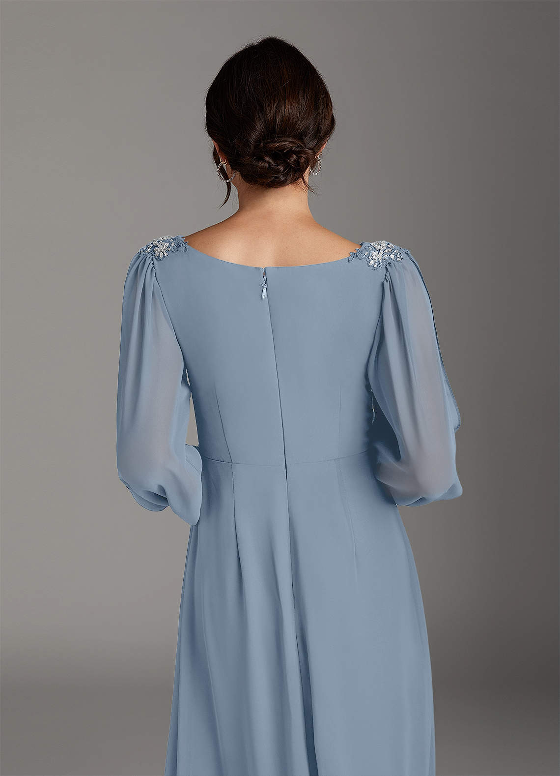 Azazie Gypsy Mother of the Bride Dresses Dusty Blue A-Line V-Neck Sequins Chiffon Dress image4