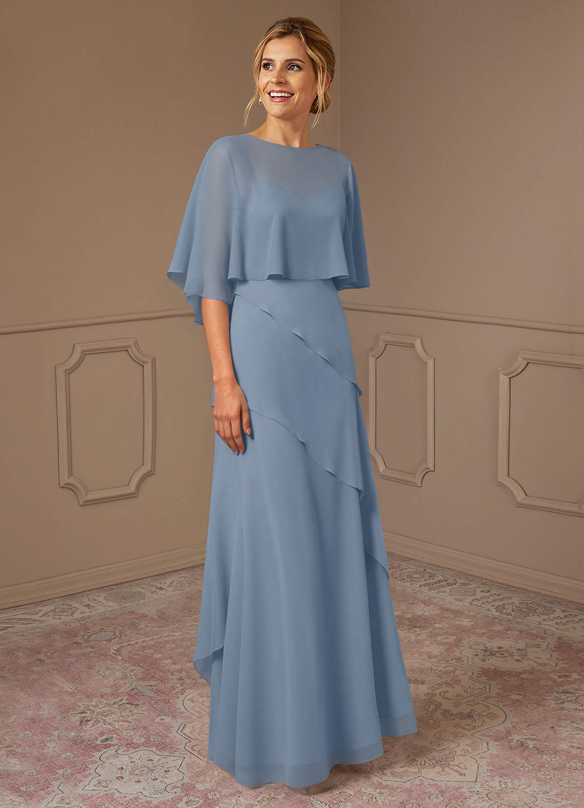 Azazie Bowie vestidos de madre de la novia Vestido de Azul Polvoriento de Gasa de Corte En A image1