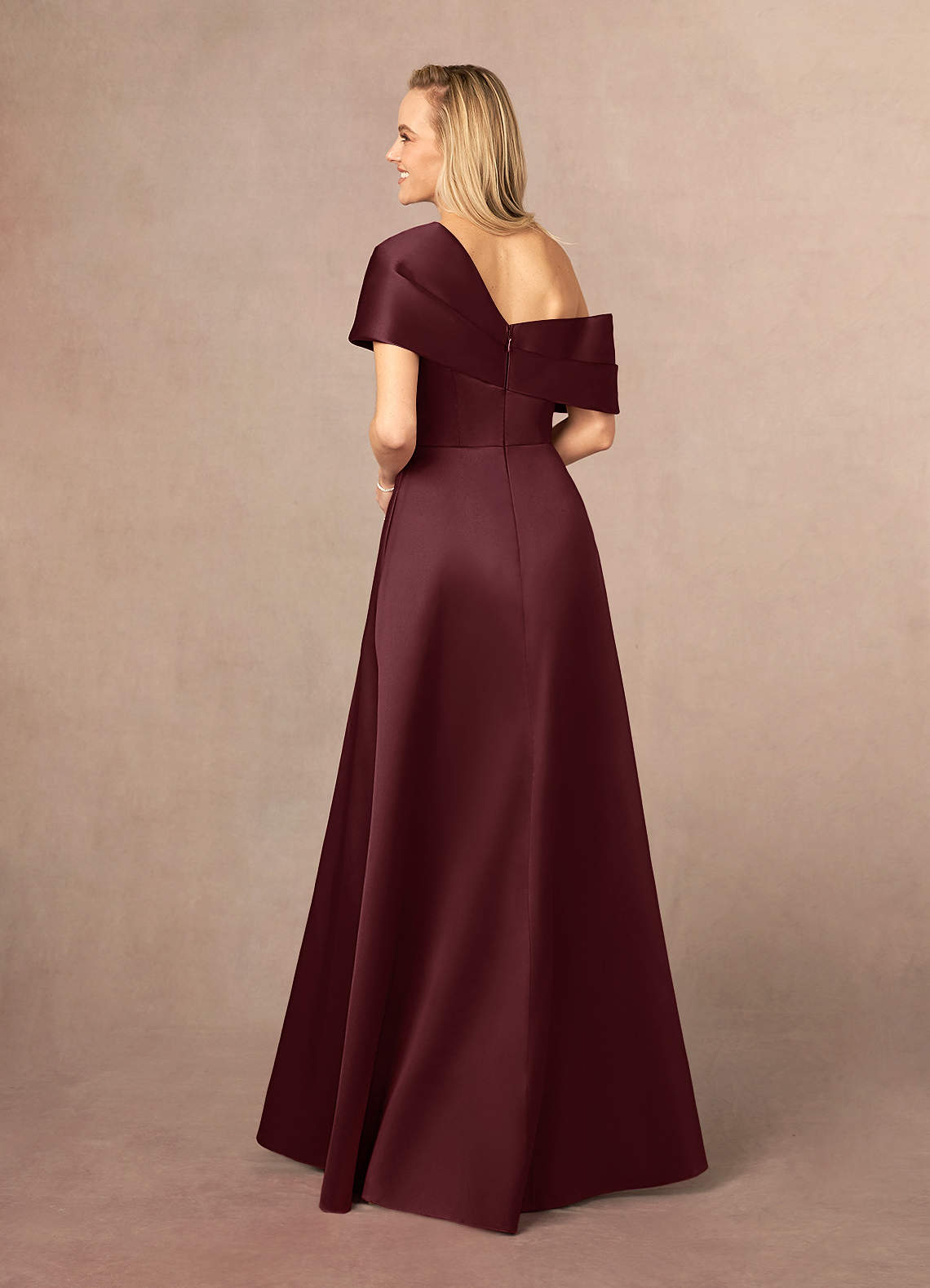 Azazie Marissa Mother of the Bride Dresses Cabernet A-Line Pleated  Mikado Dress image3