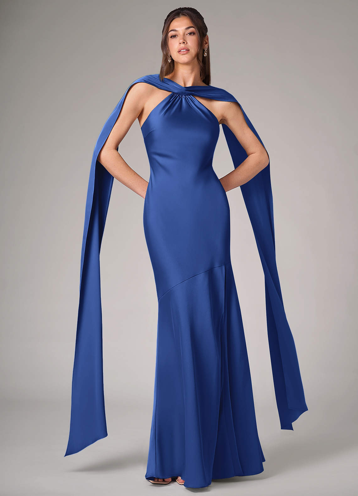 Azazie Kinsley Brautjungfernkleider Meerjungfrau-Linie Seitliche Cut-Outs Stretch-Satin Kleid Königsblau image1