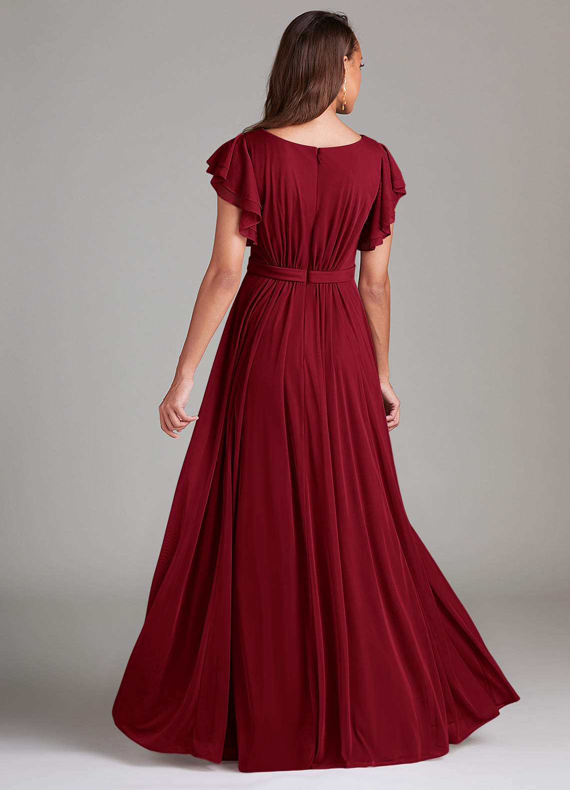 Azazie Daphne Modest Bridesmaid Dresses A-Line Ruched Mesh Floor-Length Dress image1